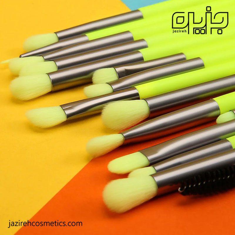 ست براش آرایش چشم نئون تخصصی سبز 15 عددی دوکالر