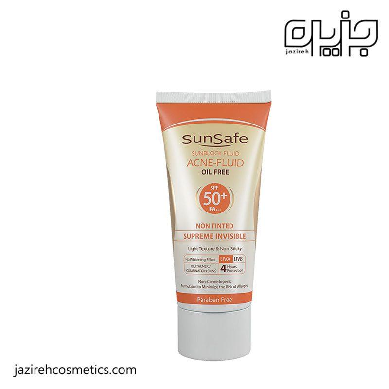 فلوئید ضد آفتاب بیرنگ فاقد چربی +SPF 50 سان سیف 50میل